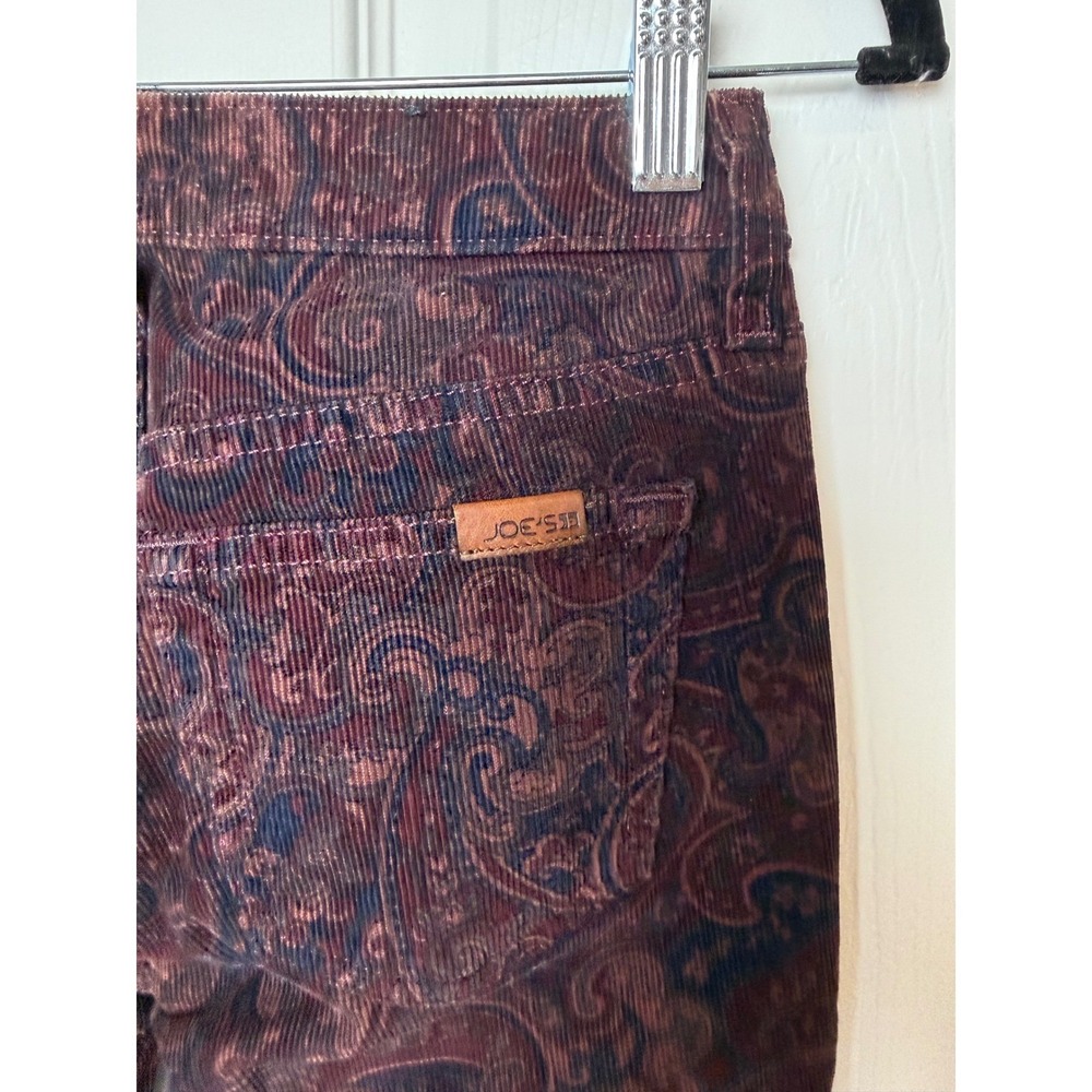 Joes Jeans The Skinny Corduroy Paisley Print Pants Burgundy Navy Womens 24